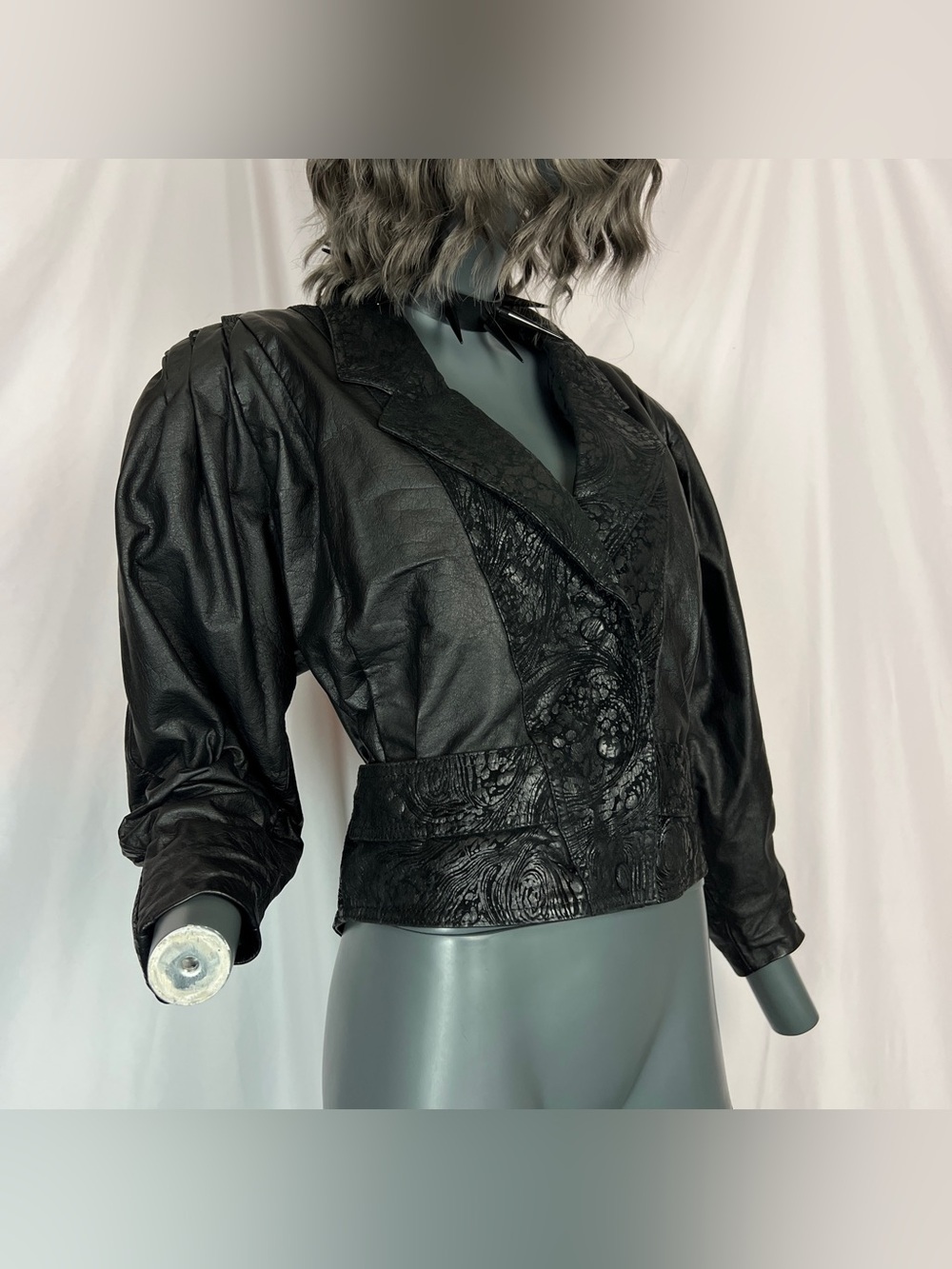 Vintage 80s Black Leather & Suede Gothglam Bomber Jacket